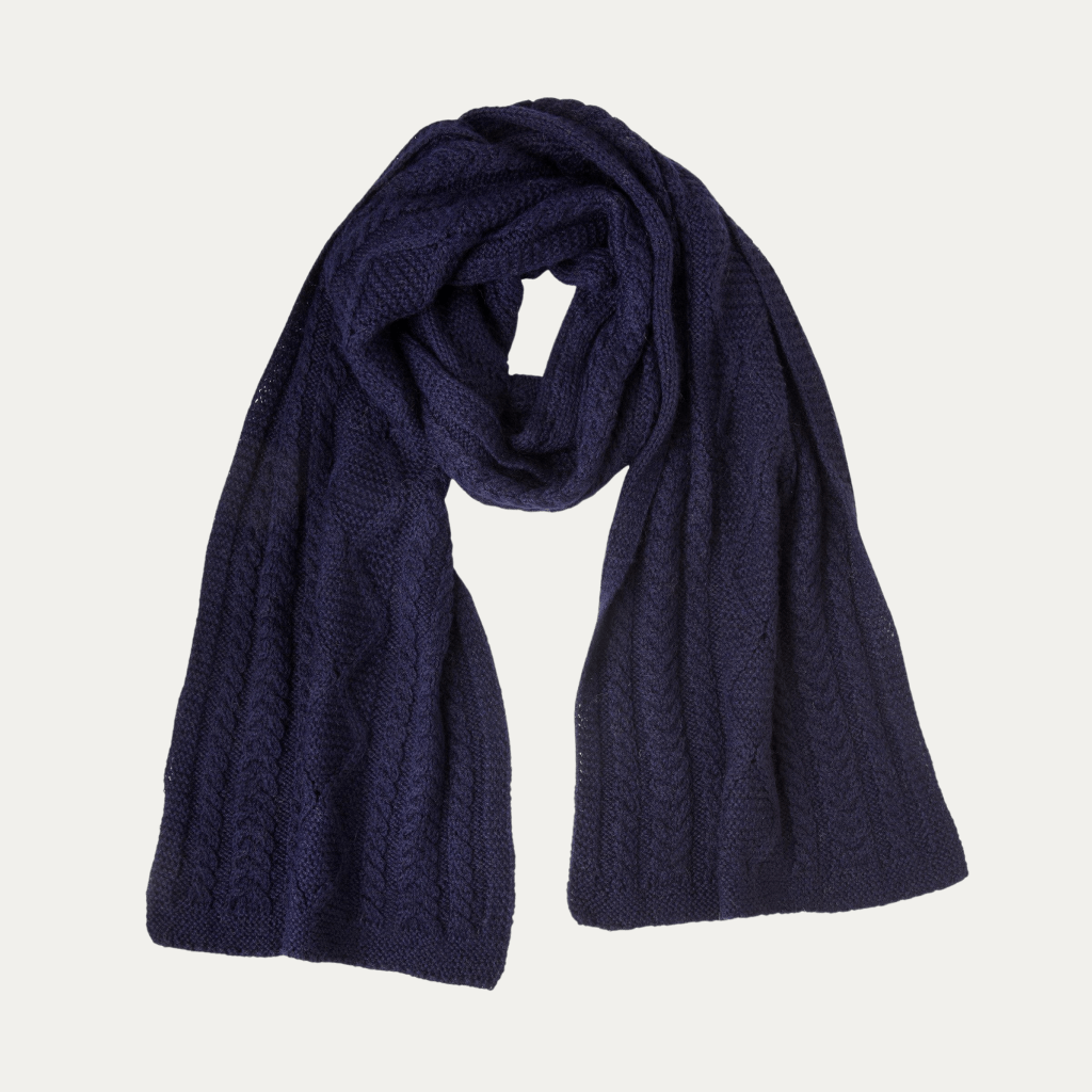 Cashmere Merino Scarf - Cable Knit - Soft Warm Scarf - Navy Blue